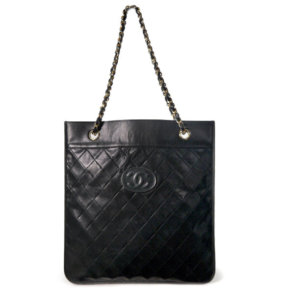 OLD CHANEL　マトラッセWチェーントートバッグ（黒）