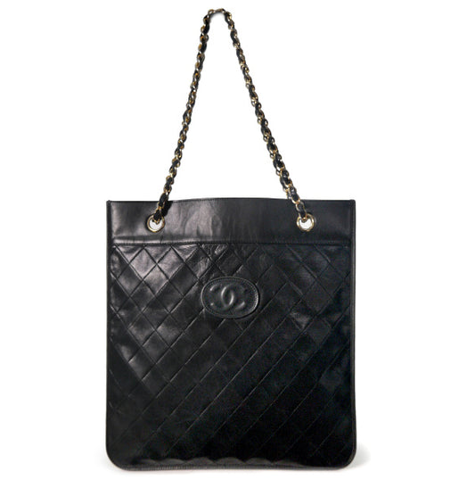 OLD CHANEL　マトラッセWチェーントートバッグ（黒）