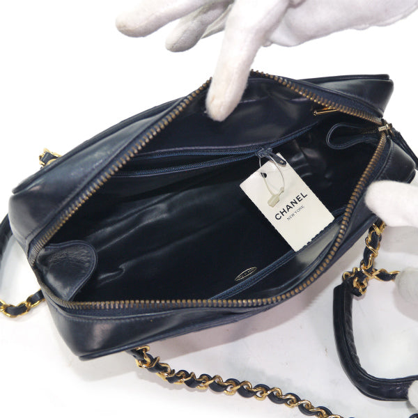 OLD CHANEL　デットストック!!マトラッセＷチェーンショルダー（濃紺）