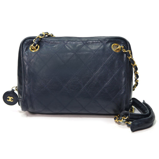 OLD CHANEL　デットストック!!マトラッセＷチェーンショルダー（濃紺）