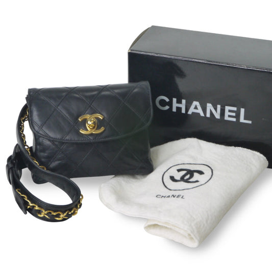 OLD CHANEL　マトラッセウエストポーチ（黒）