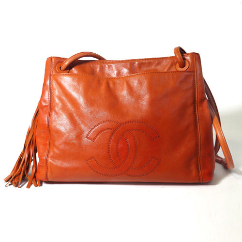 CHANEL オレンジ 新同！ラム革トート