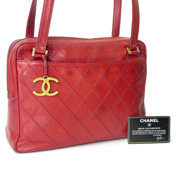 OLD CHANEL80sラムマトラッセ　トートバッグ（赤）
