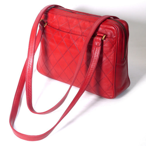OLD CHANEL80sラムマトラッセ　トートバッグ（赤）