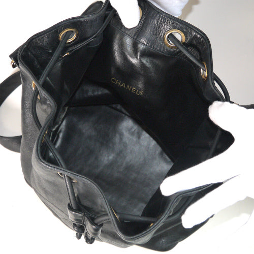 OLD CHANEL ラムスキン巾着チェーンショルダー（黒）