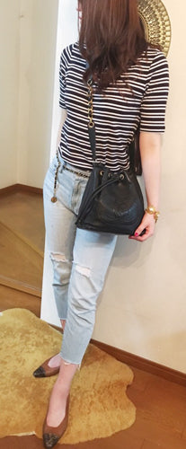 OLD CHANEL ラムスキン巾着チェーンショルダー（黒）