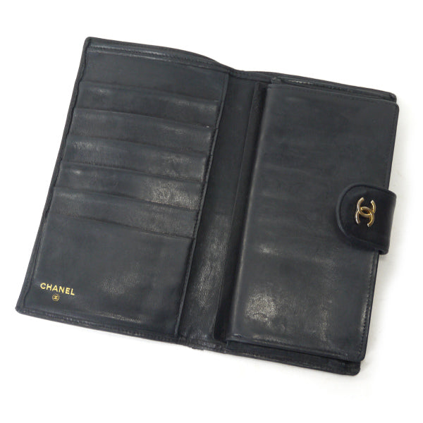 OLD CHANEL　マトラッセがま口長財布（黒/ラムスキン）