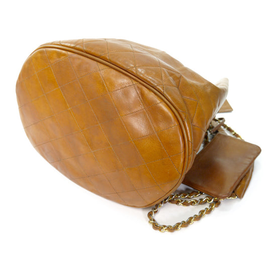 OLD CHANEL　マトラッセ巾着Wチェーンショルダー（キャメル）