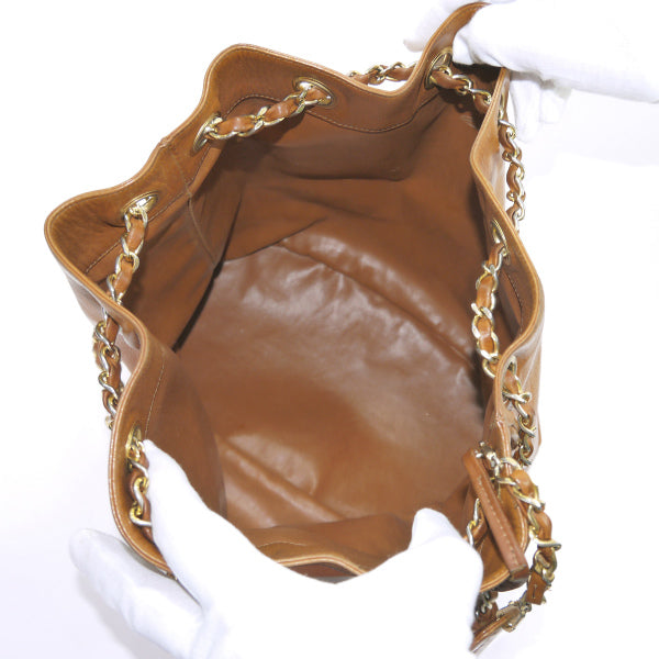 OLD CHANEL　マトラッセ巾着Wチェーンショルダー（キャメル）