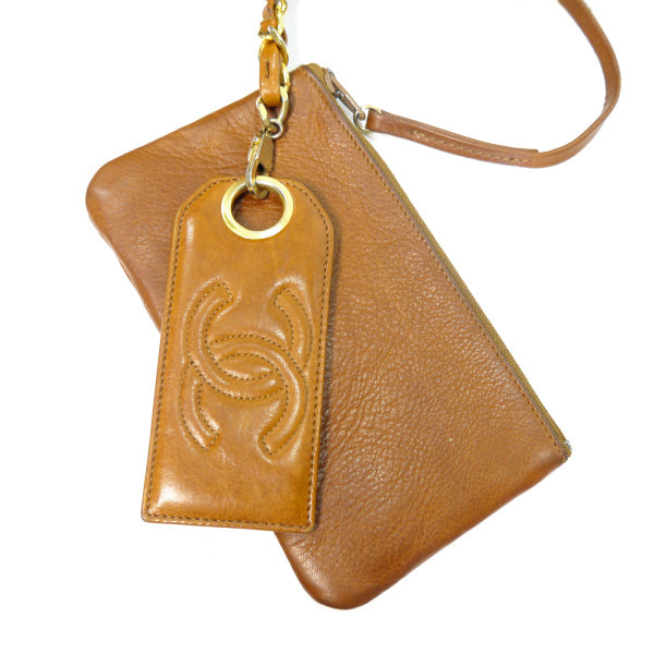 OLD CHANEL　マトラッセ巾着Wチェーンショルダー（キャメル）