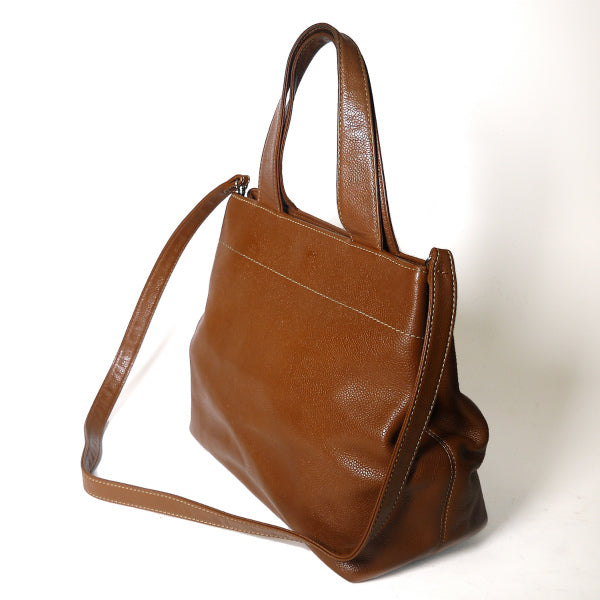 OLD CHANEL 　ショルダー付ハンドバッグ（茶・キャビアスキン）