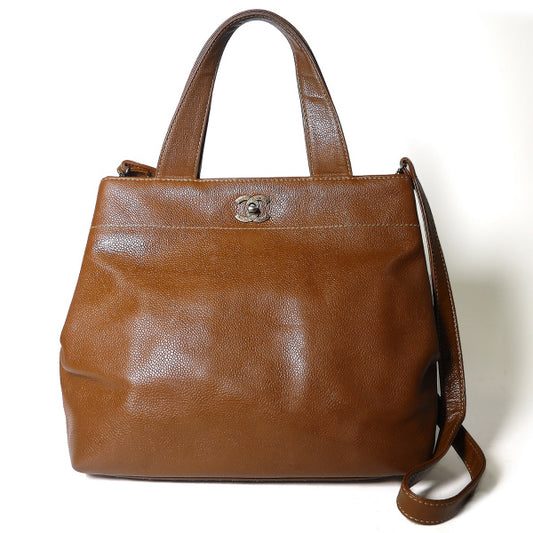 OLD CHANEL 　ショルダー付ハンドバッグ（茶・キャビアスキン）