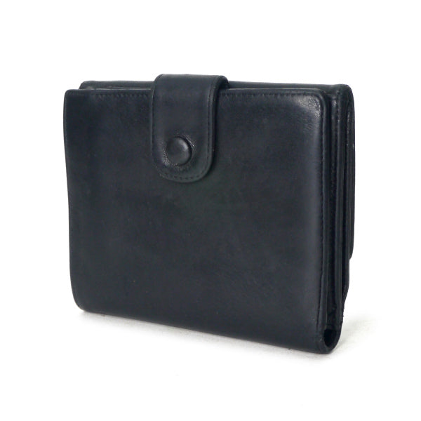 OLD CHANEL　ココステッチWホック折財布（黒/ラムスキン）