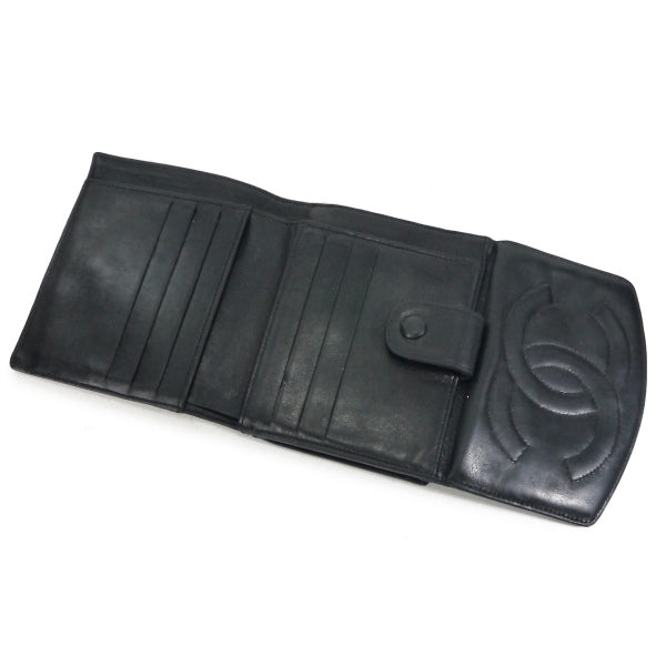 OLD CHANEL　ココステッチWホック折財布（黒/ラムスキン）