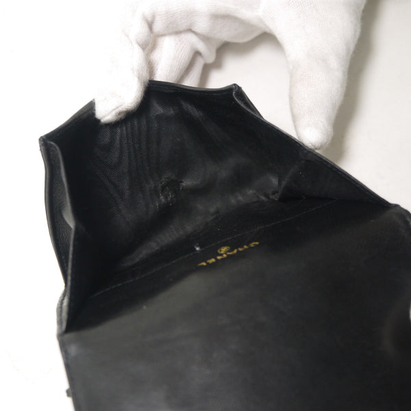 OLD CHANEL　ココステッチWホック折財布（黒/ラムスキン）