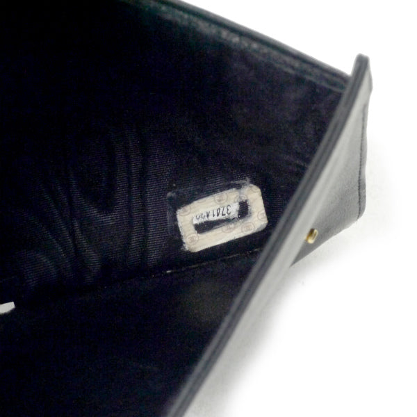 OLD CHANEL ココステッチWホック折財布（黒/ラムスキン