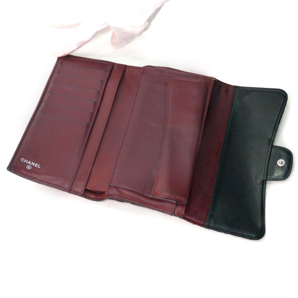 OLD CHANEL　マトラッセ3つ折り長財布（黒/ラムスキン）