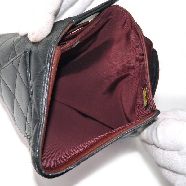 OLD CHANEL　マトラッセ3つ折り長財布（黒/ラムスキン）