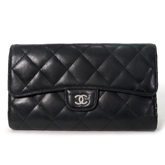 OLD CHANEL　マトラッセ3つ折り長財布（黒/ラムスキン）
