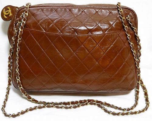 OLD CHANEL マトラッセ　Ｗチェーン大ショルダー（茶色）