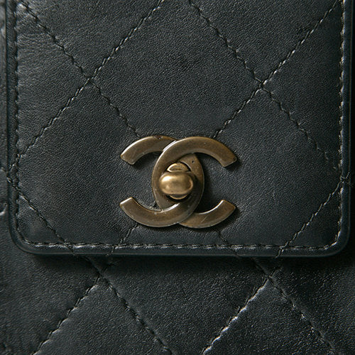 OLD CHANEL 　マトラッセ長方形ハンドバッグ（黒・ラムスキン）