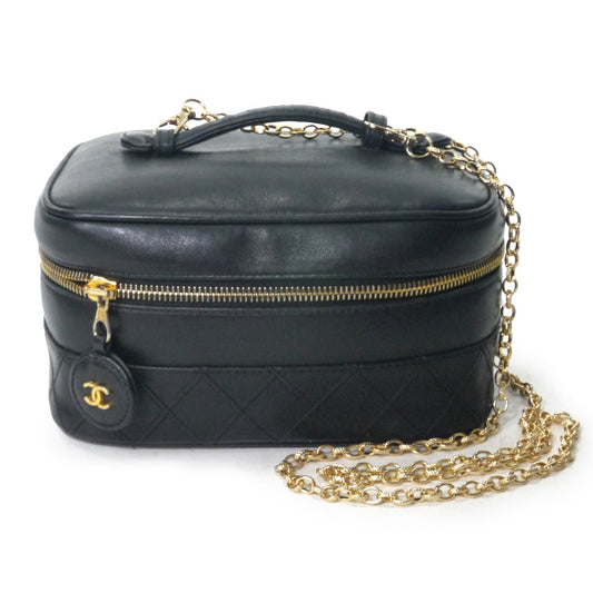 OLD CHANEL　チェーン付ビコローレ ココチャームバニティ（黒/ラムスキン）