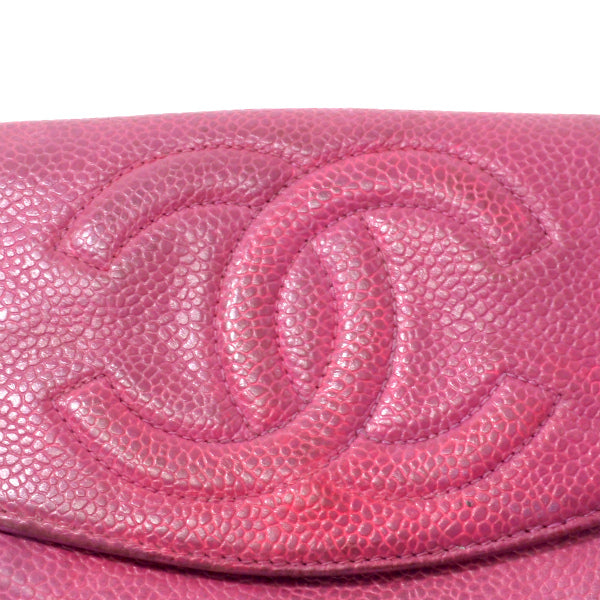 OLD CHANEL　＜訳あり＞ココステッチWホック折財布（ピンク/キャビアスキン）