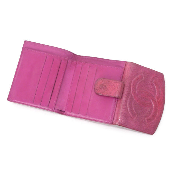 OLD CHANEL　＜訳あり＞ココステッチWホック折財布（ピンク/キャビアスキン）