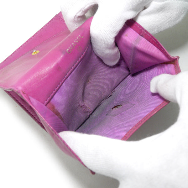 OLD CHANEL　＜訳あり＞ココステッチWホック折財布（ピンク/キャビアスキン）