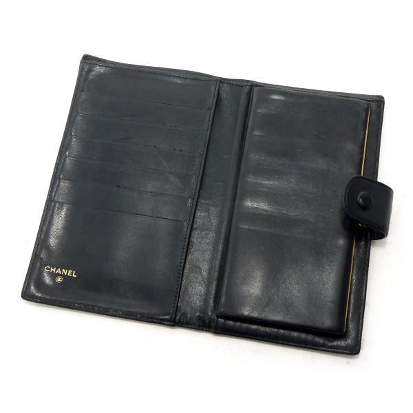 OLD CHANEL ココステッチがま口長財布（黒/ラムスキン）