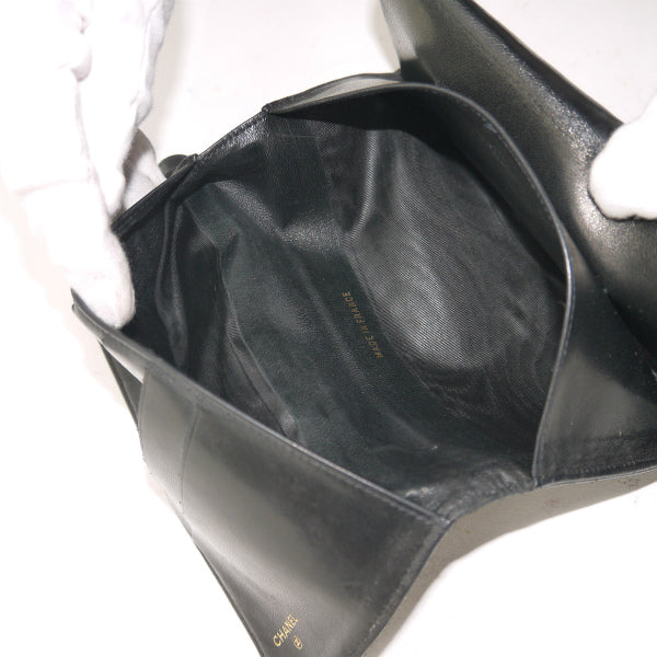 OLD CHANEL ココステッチがま口長財布（黒/ラムスキン）