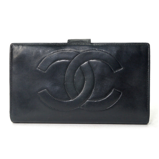 OLD CHANEL ココステッチがま口長財布（黒/ラムスキン）