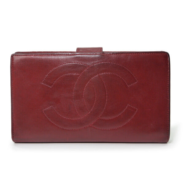 OLD CHANEL ココステッチがま口長財布（赤/ラムスキン）