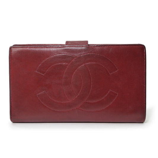 OLD CHANEL ココステッチがま口長財布（赤/ラムスキン）