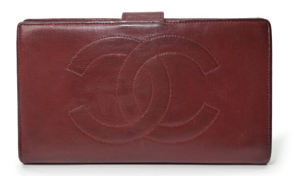OLD CHANEL ココステッチがま口長財布（赤/ラムスキン）