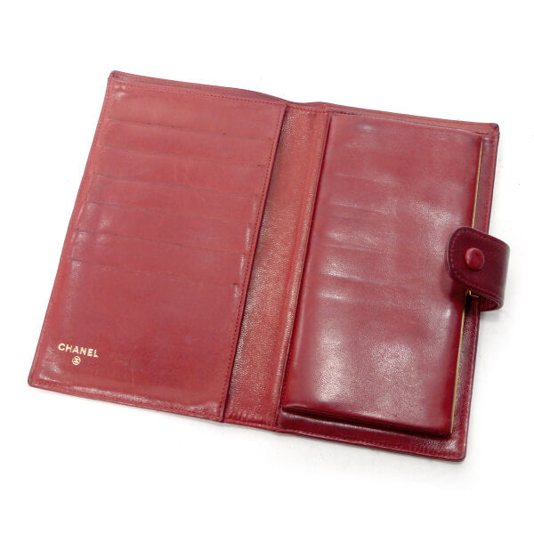OLD CHANEL ココステッチがま口長財布（赤/ラムスキン）