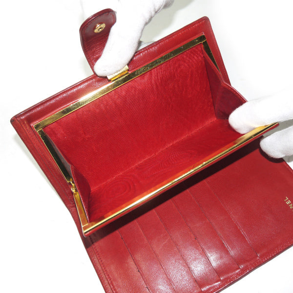 OLD CHANEL ココステッチがま口長財布（赤/ラムスキン）