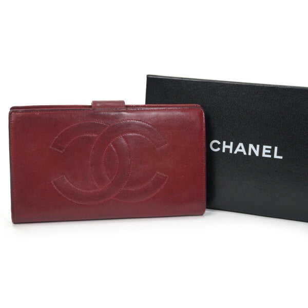 OLD CHANEL ココステッチがま口長財布（赤/ラムスキン）