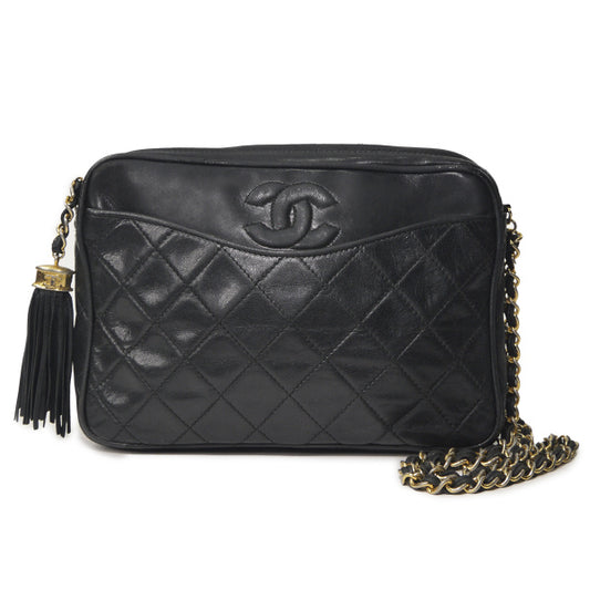 OLD CHANEL　フリンジ付マトラッセ チェーンショルダー（黒）