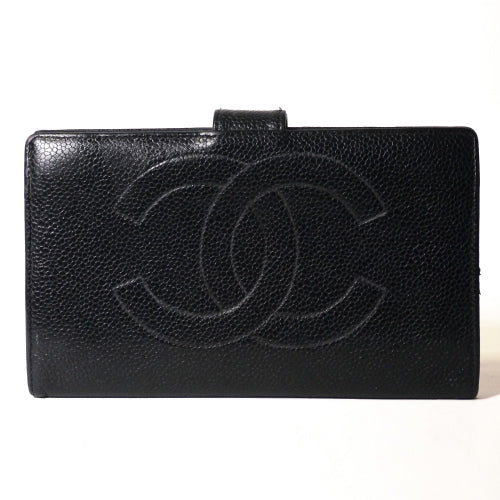 CHANEL長財布ガマ口（黒）キャビアスキン