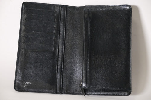 CHANEL　シグネチャー皮長財布(黒）