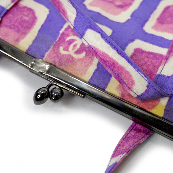 CHANEL　レトロ柄コットン がま口トート(パープル×ピンク)