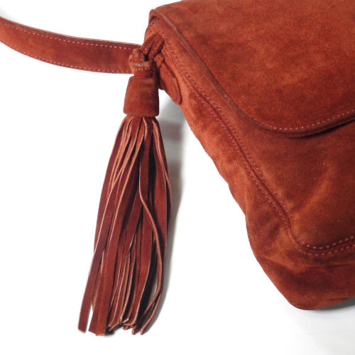 OLD CHANEL　フリンジ付スエードショルダー（海老茶）