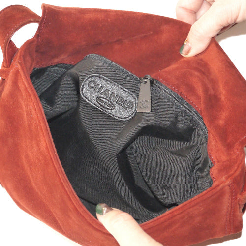 OLD CHANEL　フリンジ付スエードショルダー（海老茶）