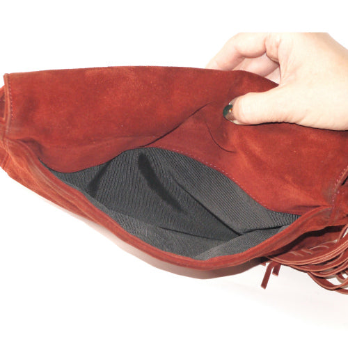 OLD CHANEL　フリンジ付スエードショルダー（海老茶）