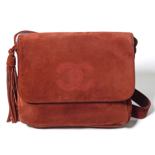OLD CHANEL　フリンジ付スエードショルダー（海老茶）