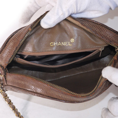 OLD CHANEL　フリンジチェーンショルダー（リザード・茶）
