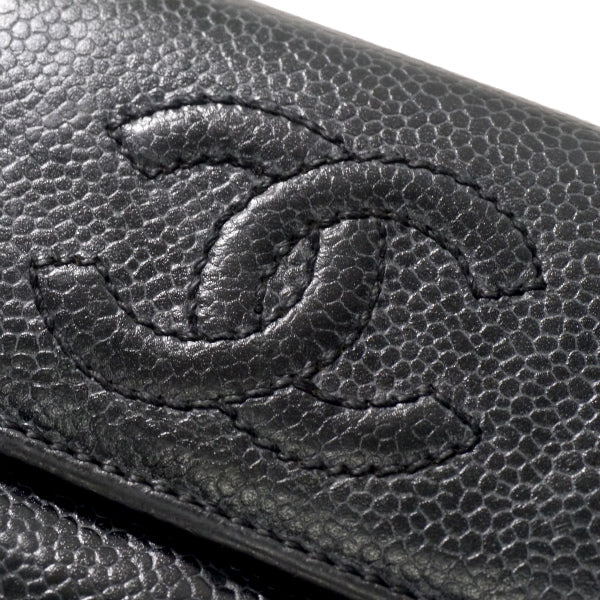 OLD CHANEL　ココステッチ三つ折財布（黒/キャビアスキン）