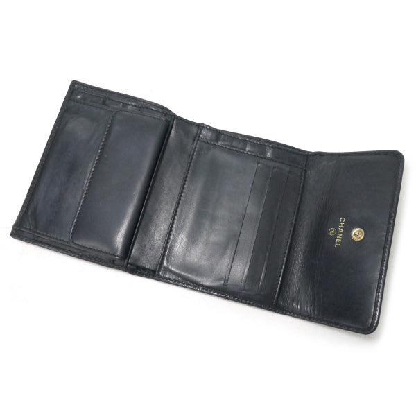 OLD CHANEL　ココステッチ三つ折財布（黒/キャビアスキン）