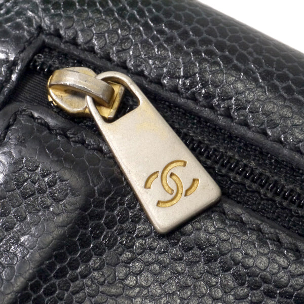 OLD CHANEL　ココステッチ三つ折財布（黒/キャビアスキン）